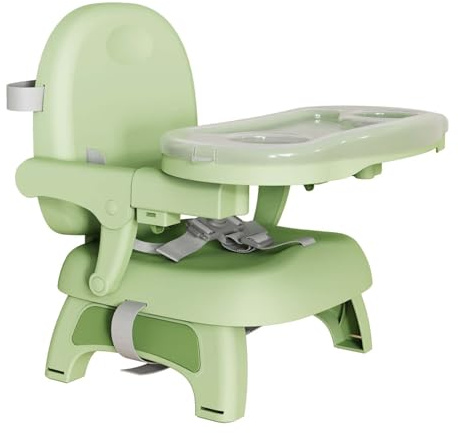 Baby Booster Seat Dining Chair Portable High Chair with Removable Tray Folding Baby Seat Feeding Chair for Indoor Outdoor Green