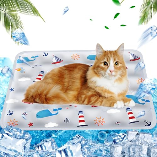 AHYDFSR Kühlmatte für Hunde Katzen Haustiere Kühldecke,Haustier Kühlmatte, wassergefüllte Kühlmatte, Selbstkühlende Matte für Haustiere, Sommer Kühlkissen hundematte, 40×50cm, M, Grau