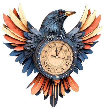 3D-Holzpuzzles für Erwachsene, Kalte Raben-Uhr mit funktionaler Uhr (355 x 59 x 360 cm), DIY-Hobbys, 3D-Puzzle, Bastelset, Wandkunst-Uhr, Modellbausätze, Heimdekoration, Geschenke für Freunde