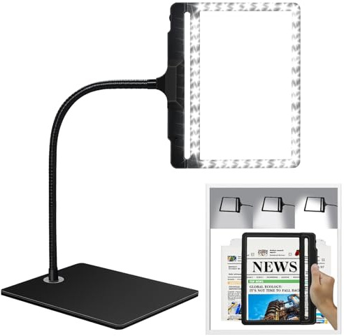 NZQXJXZ 5X Loupe de Lecture avec lumière et Support, 2 en 1 Lampe loupe de Bureau 42 LED à luminosité réglable, Grande loupe de Page détachable avec col de Cygne Flexible pour la Couture, l'artisanat