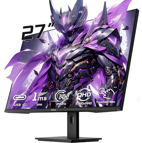 Pisichen 27 Zoll Touchscreen Monitor 2K 240Hz QHD 2560x1440 IPS Computer Monitor, HDMI & Type C & USB & DisplayPorts, 10-Punkte Multi-Touch PC Display für Business & Gaming, Frameless, 240Hz, VESA