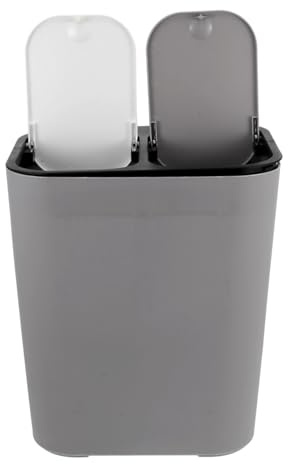 CONGARTENO Basura Tapa Cubo de Cocina Compartimento 15l Plástico Doble de Húmedos Gris para Secos y Almacenamiento Organizado Residuos Uso Doméstico