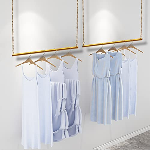 FROPIJ 2 Stück Kleiderstange Hängend, Metall Kleiderständer Gold Hohe Belastbarkeit Höhenverstellbar, Hängend Kleidung Kette Gestell Verfeinert für Schlafzimmer Balkon L90 x H180cm