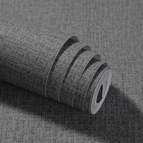 Anttyscar Grey Thick Linen Textured Fabric Effect Wallpaper, Mix Plain Wallpaper Roll, Hessian Wallpapers, Minimalist Feature Decoration for Living Room Bedroom Hallway