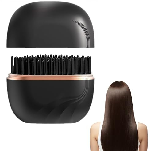 Cordless Hair Straighteners, 2-in-1 Mini Hair Straightener Hot Comb, 30s Fast Heating & 3-Speed Temperature Control, USB Rechargeable Heated Styling Brush, Gift for Women (Black)