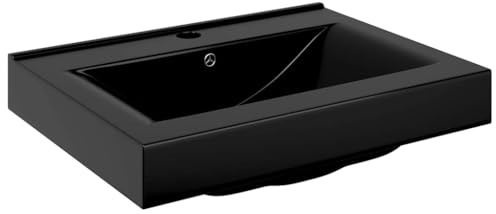 Vasque à Encastrer, Lavabo Encastré Céramique Évier Encastrable Salle de Bain en céramique noir perçage pour la robinetterie 60x46cm