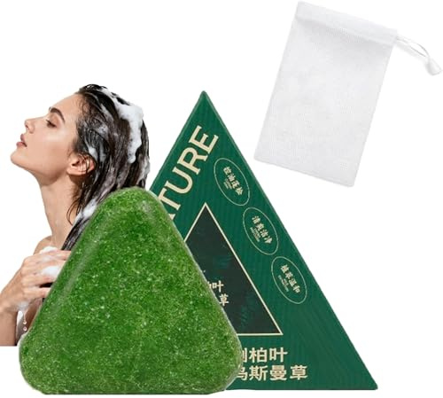 Green Plant-Based Solid Shampoo Bar, Triangle Solid Shampoo Soap for Daily Hair Washing, Gentle Foaming Hair Wash Bar with Fresh Feel, Easy-to-Hold Design, Format, 120g (Green-1PCS)
