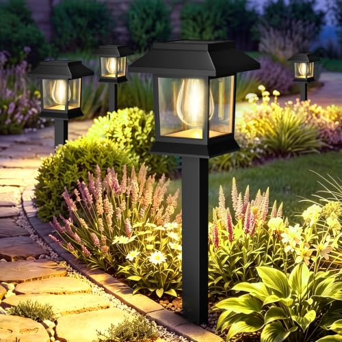 nipify Solarlampen Für Außen Garten,6 Stück Solar Gartenleuchten Für Außen,IP65 Wasserdichte Solarleuchten Garten, 3000K Warmweiß Vintage Solar Gartenleuchten Deko für Rasen, Terrasse, Hof
