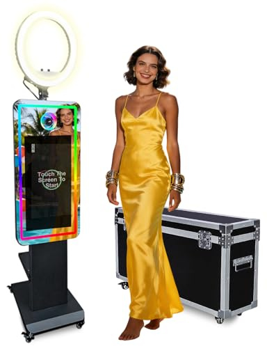 Magic Mirror Photo Booth with 32 Inch Touchscreen, Portable DSLR Photobooth Machine Includes Flight Case for Wedding Birthday Graduation Events (Black, Fill Light)