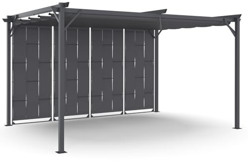 IDMarket - Pergola persiennes en Tissu Toit rétractable 3x4 M