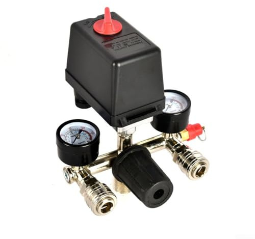 Interruptor de presión automático para compresores de aire con descompresión rápida y compatibilidad con múltiples tipos de conexión (conector alemán)