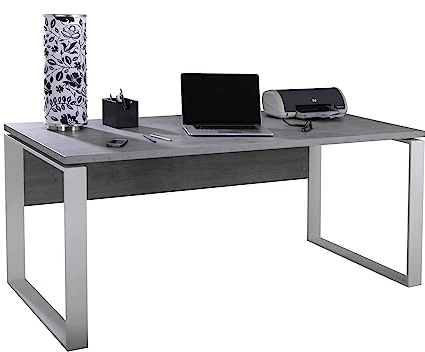 Composad | Scrivania della Linea DISEGNO con gambe in metallo, Scrivania PC Moderna, (LxAxP) 170x74,50x80 cm, Colore Grigio Cemento e gambe Bianco, per Ufficio, Studio, Made in Italy