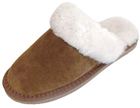 Deluxe Ladies Sheepskin Mule Style Slippers with Thick Sheepskin Lining (6, Chestnut)