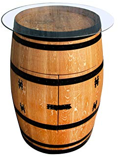 Temesso Weinfass als Weinregal Weinschrank Bar - geölt und Schwarze Ringe (Mit Glasplatte D 75 cm)
