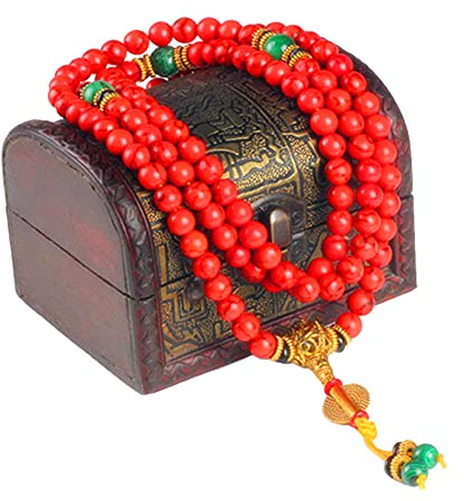 TYGJB 108 rote Koralle Armband Naturstein Perlen Mala Halskette buddhistischen Gebet Rosenkranz Strang Armbänder Buddha Meditation