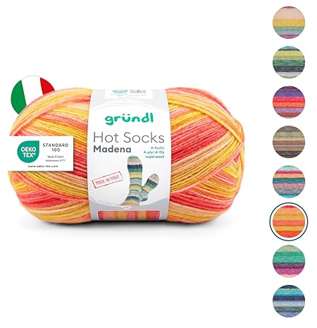 Gründl Hot Socks Madena Laine pour chaussettes 4 plis - Pour 1 paire de chaussettes - Fil pour chaussettes - Doux et agréable pour la peau - 75% laine vierge, 25% polyamide - 1 pelote de 100 g / 420
