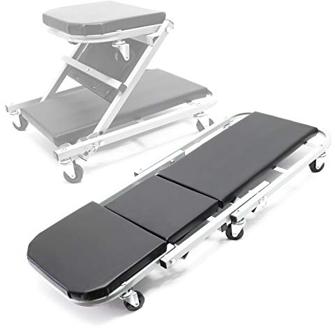 Wiltec 2-i-1 montörsvagn och verkstadsstol 90 x 41,5 x 12,5 cm, upp till 150 kg, verkstadspall med vadderad liggyta och 6 länkhjul, liggbräda, rullbräda