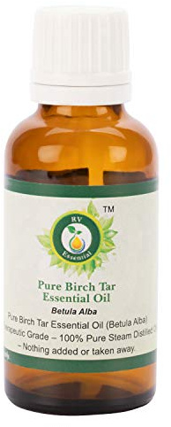 Abedul alquitrán aceite esencial | Betula alba | Aceite alquitrán abedul | Para pelo | 100% natural puro | Vapor destiló | Grado Terapéutico | Birch Tar Essential Oil | 15ml | 0.507oz By R V Essential