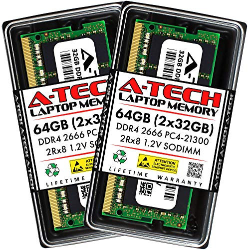 A-Tech 64GB (2x32GB) DDR4 2666MHz SODIMM PC4-21300 2Rx8 Non-ECC CL19 1.2V 260-Pin SO-DIMM Laptop Notebook Computer RAM Memory Upgrade Kit