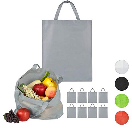 Relaxdays 100 x Stoffbeutel, unbedruckt, zum Einkaufen, Kurze Henkel, große Einkaufsbeutel H x B: 49,5 x 40 cm, Stofftasche, grau
