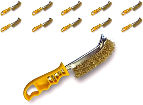 Brosse à main métallique convexe | Lot de 10 | 1 rang laiton | Brossage et nettoyage métaux non ferreux, acier, alliages, bois et matériaux creux | Usage occasionnel ou intensif | Kibros 7494x10