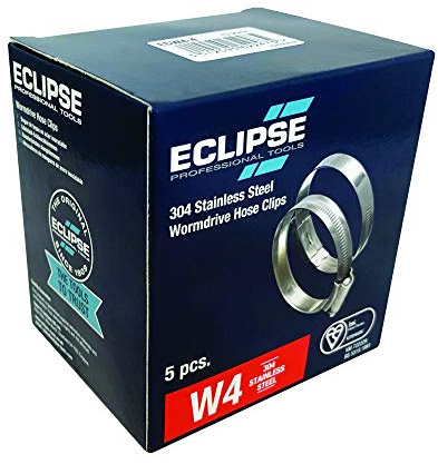 Eclipse Professional Tools ECW4-4 W4 Caja de 5 abrazaderas de acero inoxidable 304 de tornillo sinfín de 70-90mm (2 ¾ - 3 ½)