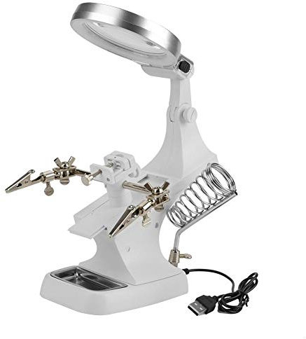 Dritte Hand Lupe mit 2 Klemmen HelFende-Hand mit USB Standlupe, Löthilfe Lupe mit Lupe Lötkolbenhalter, mit Klemme, Lötkolbenhalter und Krokodilklemmen, Zum Löten, Reparatur