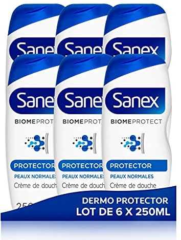 SANEX - Gel Douche BiomeProtect Dermo Protector - Crème de Douche Peaux Normales - Lot de 6 x 250ml