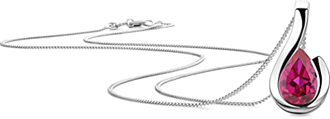 OROVI Schmuck Damen Halskette Weißgold mit Tropfen Kettenanhänger Edelstein/Geburtsstein Juli roter Rubin Kette aus 9 Karat (375) Gold