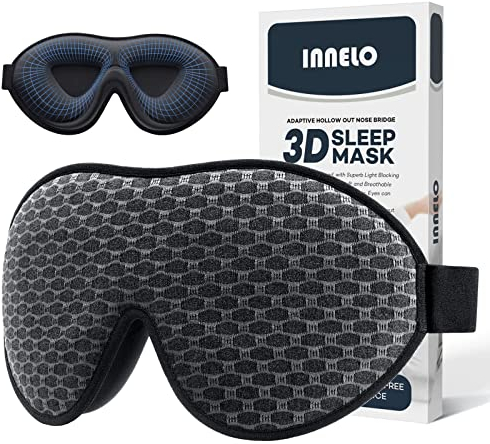 INNELO Schlafmaske für Herren Frauen, 2024 Bequeme Atmungsaktive 3D Augenmaske, mit tiefen Augenhöhlen und erhöhten Nasenpads,100％ Lichtblockierende Schlafbrille mit Memory Foam für Reisen, Grau