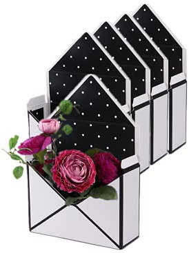 Rikyo 5 Pcs Bouquet Flower Gift Box,Folding Flower Storage Boxs,Waterproof Envelop Paper Boxes for Wedding Engagement Valentines Day Birthday Graduation Party Decor(Black/White)