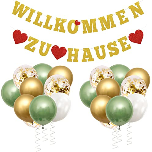 Willkommen Zuhause Deko, Girlande Willkommen Zuhause Banner, Welcome Home Baby Ballon Deko mit 5M Wimpel Banner, Herzlich Willkommen Schild Eburt Deko Willkommen Zurück für Zuhause, Party