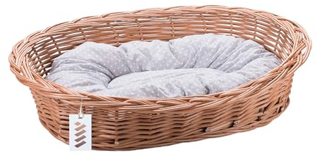 Wiklinowy Świat - Katzenbett Katzenkorb für Haustiere - Katzen Bett natürlich warm, atmungsaktiv und stilvoll - Verschiedene Größen 58x42x15cm - grau gepunktetes Kissen