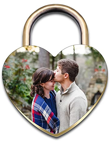 INBLUE Personnalisé en Forme de Coeur Serrure Gravure Photo Nom Date Pour Couple Copain Petite Amie Amour Pont Alliage Cadenas avec Clé Valentin Relation Amant Cadeau(Couleur Bronze)