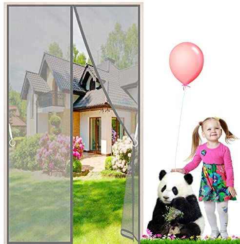 LZHBD Magnet Fliegengitter tür katzennetz, 180x180 cm Mückennetz Multi-Größe, mit Klettverschluss, Grau, Neuste Version