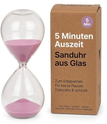 MIJOMA Sanduhr 5 Minuten aus Glas in Rosa – dekorativer Zeitmesser für Kurze Pausen, Küche, Schreibtisch und Wohnraum