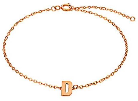 Bungsa Alphabet Armkette Roségold mit Buchstaben-Anhänger aus Edelstahl Unisex - Buchstaben A-Z (D)