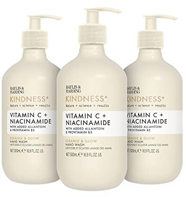 Baylis & Harding Kindness + Vitamin C & Niacinamide, Orange & Mango Fragrance, 500 ml Cleanse & Glow Hand Wash (Pack of 3) - Vegan Friendly
