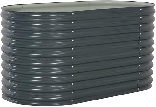 KOIECETA Hochbeet Stahl Grau Gemüsebeet Pflanzbeet Frühbeet Garten, 160 x 80 x 81 cm