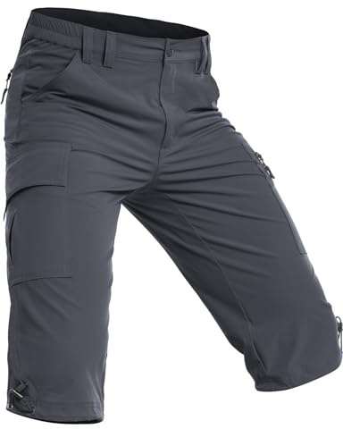 Wespornow 3/4 Kurze-Hosen-Herren Bermuda-Cargo-Outdoor-Shorts Wasserdicht Cargohose Wanderhose Stretch Trekkinghose Sporthose Fahrradhose Lang MTB Sommer für Männer (Grau, S)