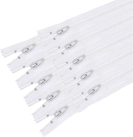 MARARDI [Pack 10] Cerniere [Bianco] Nylon [45 cm] Chiusure Lampo per Cucito e Artigianato per Stoffa Vestiti Borse per Cucire a Macchina Patchwork Tessuto di Cotone con Chiusura in Metallo