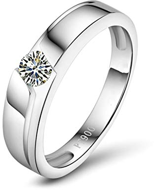 Lieson Damen Herren Ring für Verlobung Platin, Eheringe für Sie und Ihn Klassisch Solitär Diamant mit 0.2ct Hochzeitsringe Weißgold Große 65 (20.7)