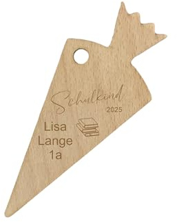 minimutz Personalisierter Geschenkanhänger Schultüte aus Holz |Namensschild Holzanhänger Schulkind Buch 14x6 cm