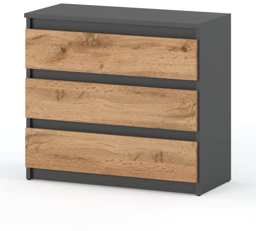 MRBLS Kommode mit 3 Schubladen Sideboard Schubladenschrank Kleiderschrank Modern Möbel mit Schubladen für Ihr Schlafzimmer (Grau Matt - Wotan) – 80 x 71,5 x 33,5 cm (B/H/T)