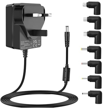 5V 3A Power Supply Adapter, 100-240V AC to DC 5 Volt Charger Cord, fit for 5Vdc 3A 2.5A 2A 1.5A 1A 0.5A Electronic Equipment, with Interchangeable Tips, UKCA Certificate.