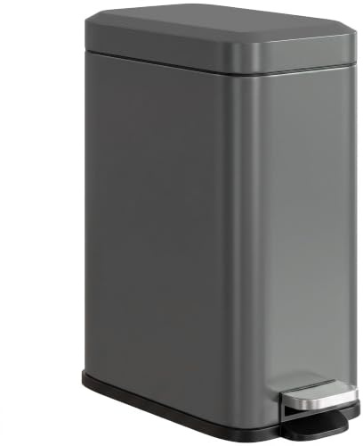 HOMCOM Mülleimer 5L mit Softclose-Deckel und Pedal 29,2 x 14 x 32 cm Grau | Treteimer, Abfalleimer inkl. Inneneimer, Kosmetikeimer für Wohnzimmer, Büro, Metall
