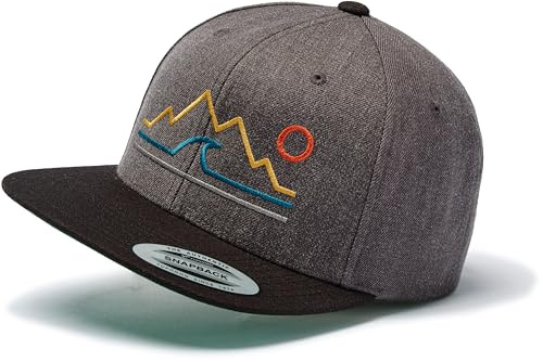 Cap Flexfit Snapback : Berge Land & Meer - Outdoor Cap - Cappi für Natur-Liebhaber Herren Damen Kappe Mütze Outdoor für Jäger Natur Bäume Wald Ausrüstung Wander Zubehör (Charcoal/Black)