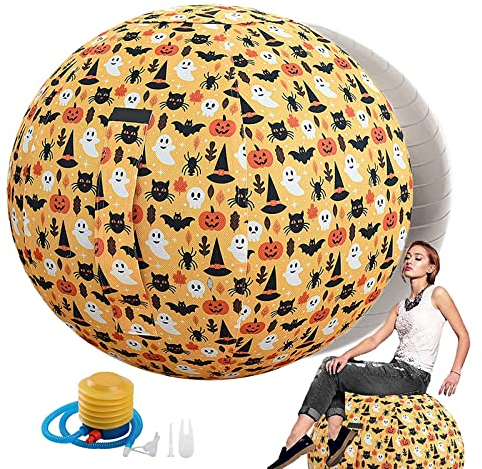 Gymnastikballstuhl, Anti-Burst-Sitzball, Büro-Yoga- und Fitness-Balanceballstuhl-Set mit Bezug und Pumpe, geeignet für Schwangerschaft, Heimbüro