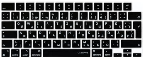 Lacerto® Russisch-Deutsche Tastaturabdeckung für MacBook Air 13/15 (M2-M5, 2022-2026) + Pro 14/16 (M1-M5, 2021-2026) + Neo (Touch ID, 2026) | Silikon Keyboard Cover | EU Layout - Schwarz