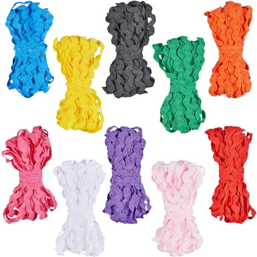 GORGECRAFT 10 Colori 50M RIC Rac Trim Nastro Onda Frange Frange Trim 5~8.5mm Trecce Larghe Cordoncini Abbellimenti per Cucire Creazione di Fiori Matrimonio Merletto Artigianale